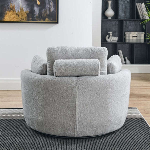 English Elm 39"W Oversized Swivel Chair with Moon Storage Ottoman, Round Plush Barrel Lounger for Cozy Living Grey Teddy W83489913