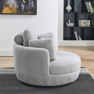 English Elm 39"W Oversized Swivel Chair with Moon Storage Ottoman, Round Plush Barrel Lounger for Cozy Living Grey Teddy W83489913
