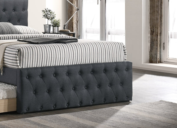 English Elm Contemporary Full Size Bed With Twin Trundle - Charcoal Burlap Upholstered, Space-Saving Design B011S00433