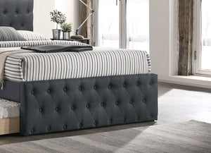 English Elm Contemporary Twin Size Bed With Trundle - Charcoal Burlap Upholstered Design For Youth Rooms B011S00432