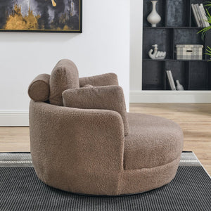 English Elm 39"W Oversized Swivel Chair with Moon Storage Ottoman, Round Plush Barrel Lounger for Cozy Living Coffee W83489914