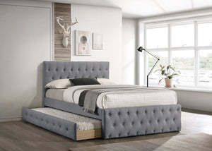 English Elm Contemporary Full Size Bed With Twin Trundle In Light Grey Burlap - Stylish Youth Bedroom Solution! B011S00435