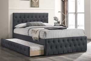 English Elm Contemporary Full Size Bed With Twin Trundle - Charcoal Burlap Upholstered, Space-Saving Design B011S00433