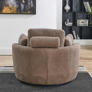 English Elm 39"W Oversized Swivel Chair with Moon Storage Ottoman, Round Plush Barrel Lounger for Cozy Living Coffee W83489914