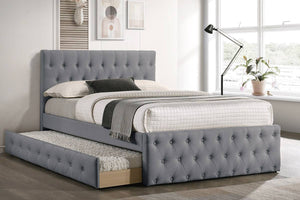 English Elm Contemporary Full Size Bed With Twin Trundle In Light Grey Burlap - Stylish Youth Bedroom Solution! B011S00435