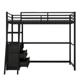 Hearth and Haven Elgin Twin Loft Bed with Desk, Shelves and Two Built in Drawers, Black GX000624AAB