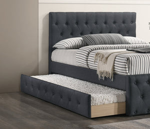 English Elm Contemporary Full Size Bed With Twin Trundle - Charcoal Burlap Upholstered, Space-Saving Design B011S00433