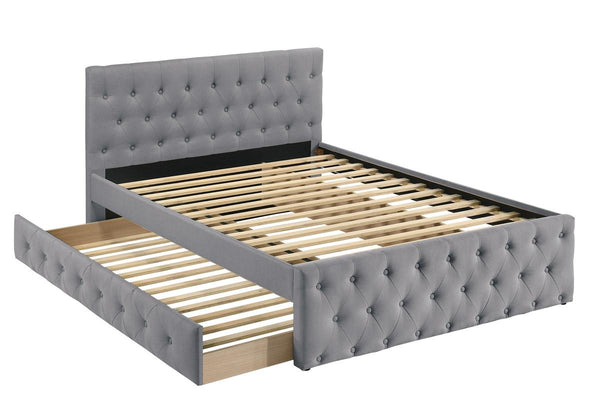 English Elm Contemporary Full Size Bed With Twin Trundle In Light Grey Burlap - Stylish Youth Bedroom Solution! B011S00435