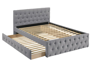 English Elm Contemporary Twin Size Bed With Trundle In Light Grey Burlap - Stylish Upholstered Youth Furniture B011S00434