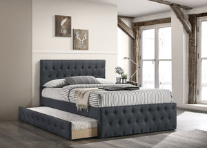 English Elm Contemporary Twin Size Bed With Trundle - Charcoal Burlap Upholstered Design For Youth Rooms B011S00432