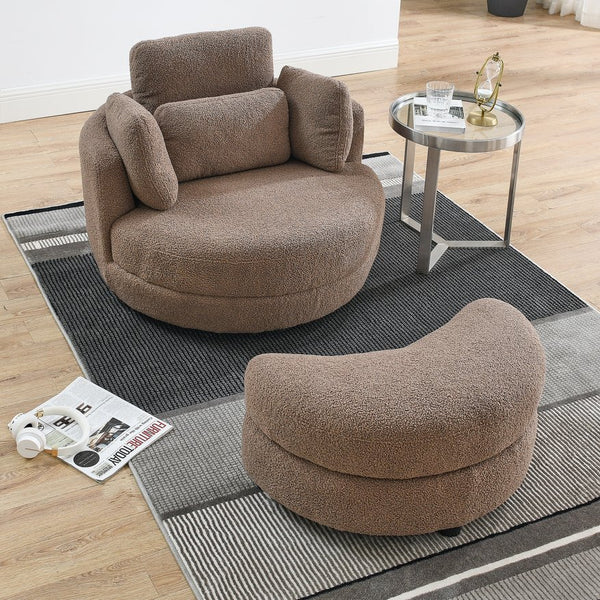 English Elm 39"W Oversized Swivel Chair with Moon Storage Ottoman, Round Plush Barrel Lounger for Cozy Living Coffee W83489914