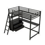 Hearth and Haven Elgin Twin Loft Bed with Desk, Shelves and Two Built in Drawers, Black GX000624AAB