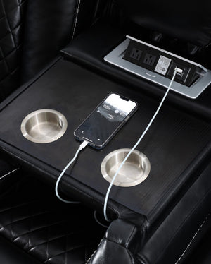 English Elm M070 Power Reclining Sofa with Led Lighting Usb Charging and Faux Leather Seating Black W1805S00154