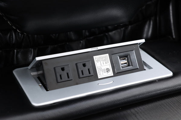 English Elm M070 Power Reclining Sofa with Led Lighting Usb Charging and Faux Leather Seating Black W1805S00155