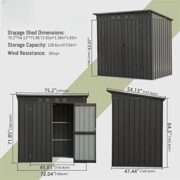 English Elm Outdoor Galvanized Steel Storage Shed with Lockable Doors and Waterproof Gable Roof W1859S00033