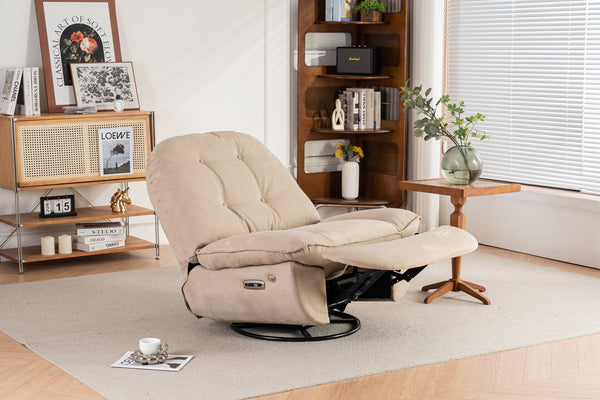 English Elm Power Recliner Camel Leathaire 270° Swivel Glider USB Charger Bluetooth Speaker Sleep Work Game Model W1752115532