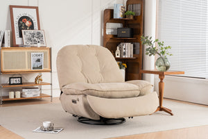 English Elm Power Recliner Camel Leathaire 270° Swivel Glider USB Charger Bluetooth Speaker Sleep Work Game Model W1752115532