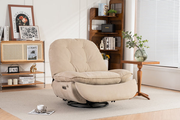 English Elm Power Recliner Camel Leathaire 270° Swivel Glider USB Charger Bluetooth Speaker Sleep Work Game Model W1752115532