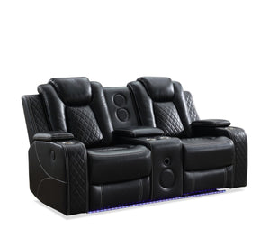 English Elm Mspm070 Faux Leather Power Reclining Loveseat with Bluetooth Led Usb Console W1805P343701