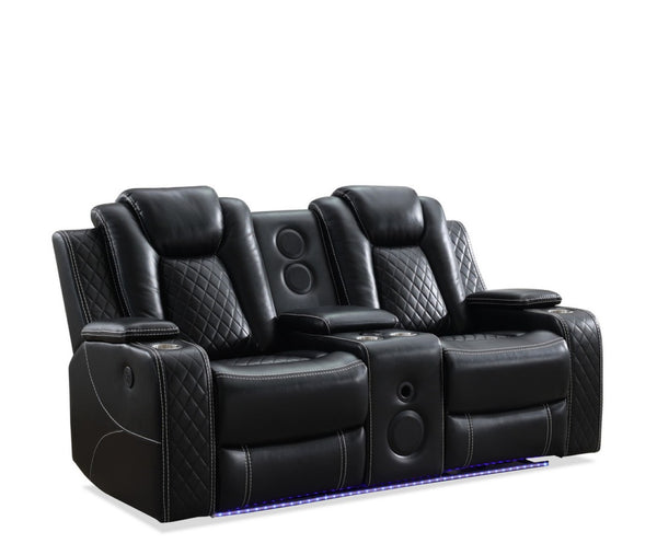 English Elm Mspm070 Faux Leather Power Reclining Loveseat with Bluetooth Led Usb Console W1805P343701