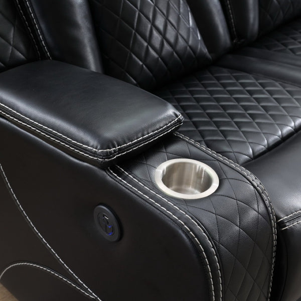 English Elm M070 Power Reclining Sofa with Led Lighting Usb Charging and Faux Leather Seating Black W1805S00154