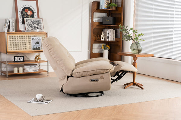 English Elm Power Recliner Camel Leathaire 270° Swivel Glider USB Charger Bluetooth Speaker Sleep Work Game Model W1752115532