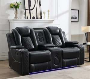 English Elm Mspm070 Faux Leather Power Reclining Loveseat with Bluetooth Led Usb Console W1805P343701