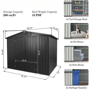 English Elm Outdoor Galvanized Steel Storage Shed with Lockable Doors Vented Waterproof Backyard Dark Gray W1859S00031