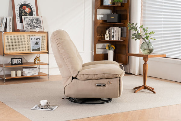 English Elm Power Recliner Camel Leathaire 270° Swivel Glider USB Charger Bluetooth Speaker Sleep Work Game Model W1752115532