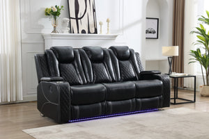 English Elm M070 Power Reclining Sofa with Led Lighting Usb Charging and Faux Leather Seating Black W1805S00133