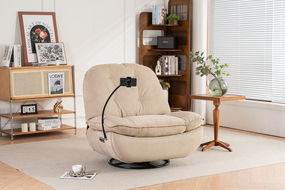 English Elm Power Recliner Camel Leathaire 270° Swivel Glider USB Charger Bluetooth Speaker Sleep Work Game Model W1752115532