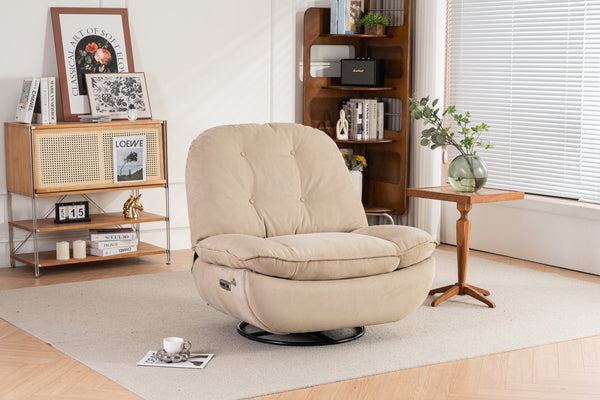 English Elm Power Recliner Camel Leathaire 270° Swivel Glider USB Charger Bluetooth Speaker Sleep Work Game Model W1752115532