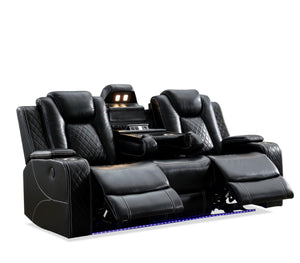 English Elm M070 Power Reclining Sofa with Led Lighting Usb Charging and Faux Leather Seating Black W1805S00155