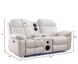 English Elm M046 Power Reclining Loveseat with Bluetooth Speakers Led Lighting Faux Leather White W1805P308465