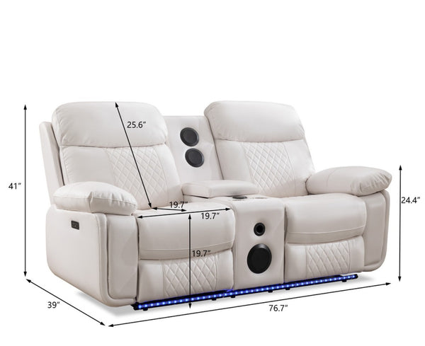 English Elm M046 Power Reclining Loveseat with Bluetooth Speakers Led Lighting Faux Leather White W1805P308465