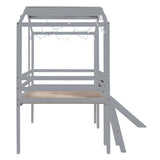 Hearth and Haven Twin Loft Bed with Ladder, Slide, Black Board and Light Strip, Grey WF307450AAE