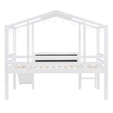 Hearth and Haven Twin Loft Bed with Ladder, Slide, Black Board and Light Strip, White WF307450AAK