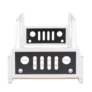 English Elm Twin Classic Car-Shaped Platform Bed with Wheels for Kids – Sturdy Pine/MDF, Fun Doors & Windows, 75"x38.6" White WF296353AAK