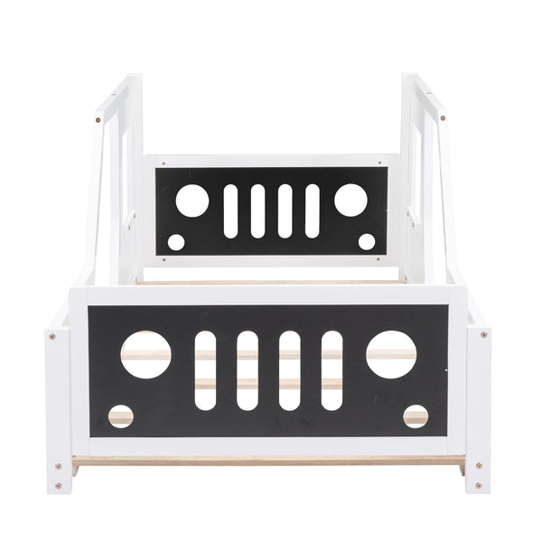 English Elm Twin Classic Car-Shaped Platform Bed with Wheels for Kids – Sturdy Pine/MDF, Fun Doors & Windows, 75"x38.6" White WF296353AAK