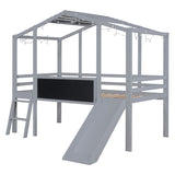 Hearth and Haven Twin Loft Bed with Ladder, Slide, Black Board and Light Strip, Grey WF307450AAE