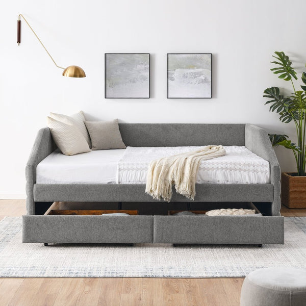 English Elm Queen Tufted Linen Upholstered Daybed Sofa with Under Frame Storage Drawers W487S00167