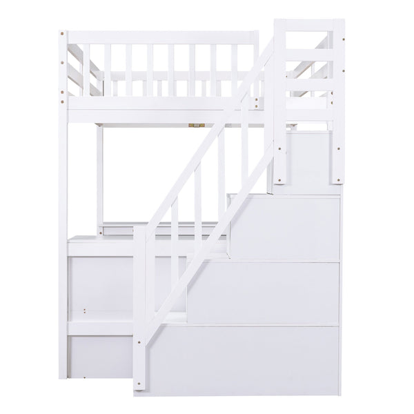 English Elm Full Space-Saving Loft Bed with Built-In L-Shaped Desk, Three-Tier Shelves and Stair Storage for Study White GX000431AAK