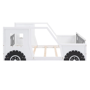 English Elm Full Full Size Classic Car-Shaped Platform Bed with Wheels – Sturdy Pine & MDF, Fun Headboard Design White WF306743AAK