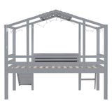 Hearth and Haven Twin Loft Bed with Ladder, Slide, Black Board and Light Strip, Grey WF307450AAE