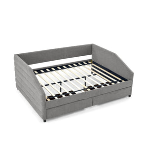 English Elm Queen Tufted Linen Upholstered Daybed Sofa with Under Frame Storage Drawers W487S00167