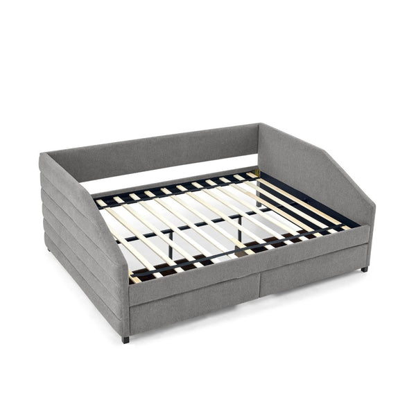 English Elm Queen Tufted Linen Upholstered Daybed Sofa with Under Frame Storage Drawers W487S00167