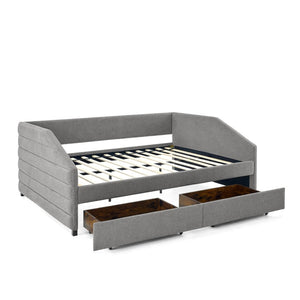 English Elm Queen Tufted Linen Upholstered Daybed Sofa with Under Frame Storage Drawers W487S00167