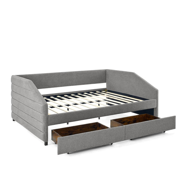 English Elm Queen Tufted Linen Upholstered Daybed Sofa with Under Frame Storage Drawers W487S00167