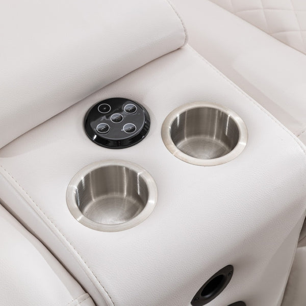 English Elm Zpm046 Power Reclining Loveseat Set With Bluetooth Speakers, Led Lights & Usb Charger - White Elegance W1805S00137-GIGA