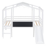 Hearth and Haven Twin Loft Bed with Ladder, Slide, Black Board and Light Strip, White WF307450AAK